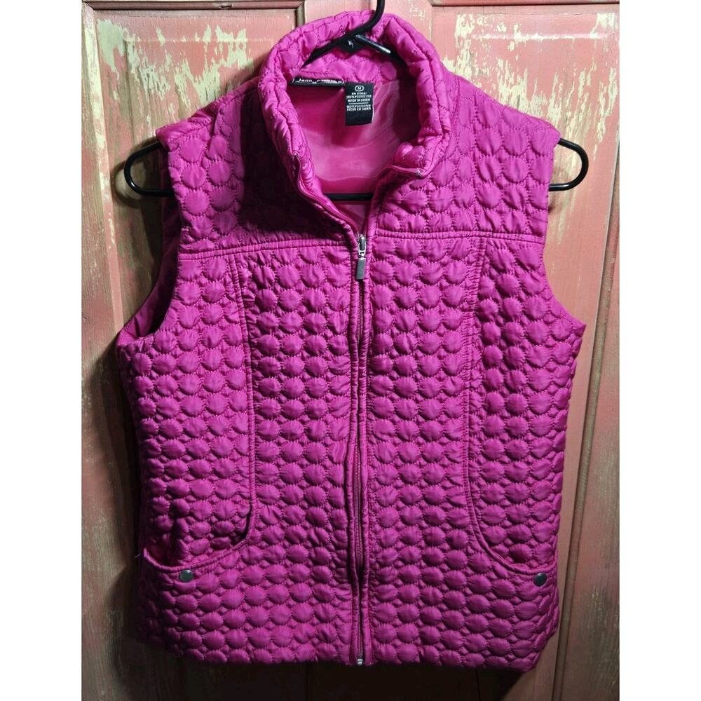 Jane Ashley Quilted Vest Womens Medium Hot Pink Front Zip Satin Lined W/ Pockets